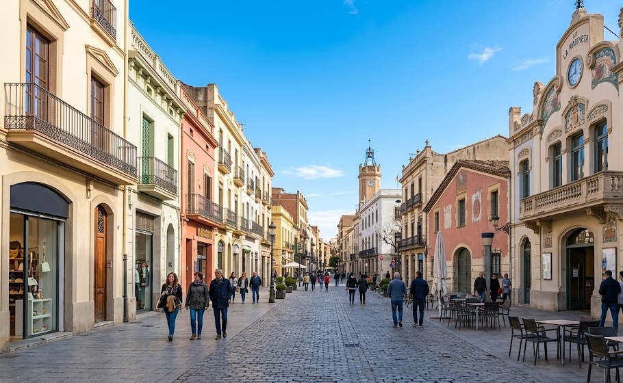Vistas de las calles del centro, el Ayuntamiento y la zona de Mollet del Vallès Centre